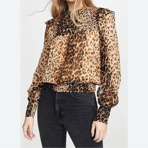 Free People Roma Smocked Animal Print Blouse | Leopard Combo / Brown | Size S
